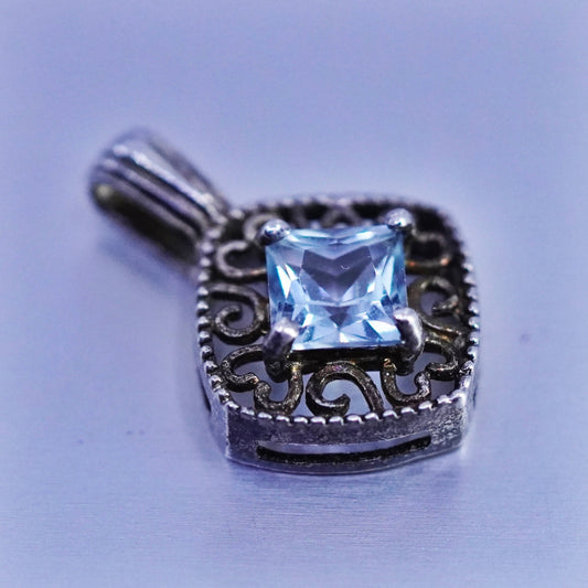 antique sterling 925 silver pendant with blue topaz