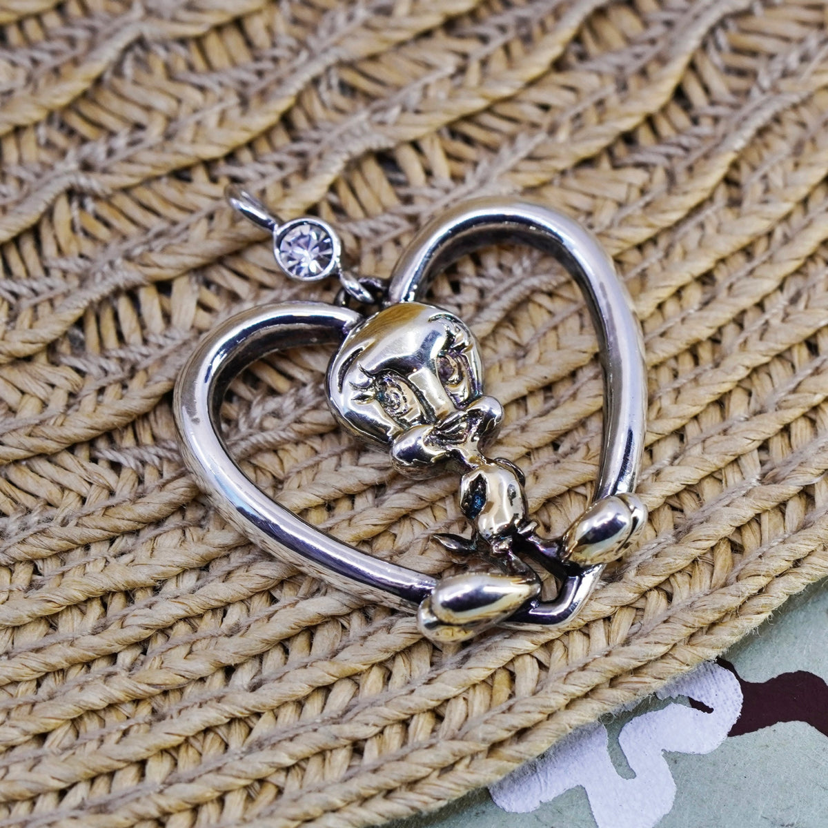 Vermeil Lenox Gold Sterling silver handmade Disney tweety bird heart pendant cz