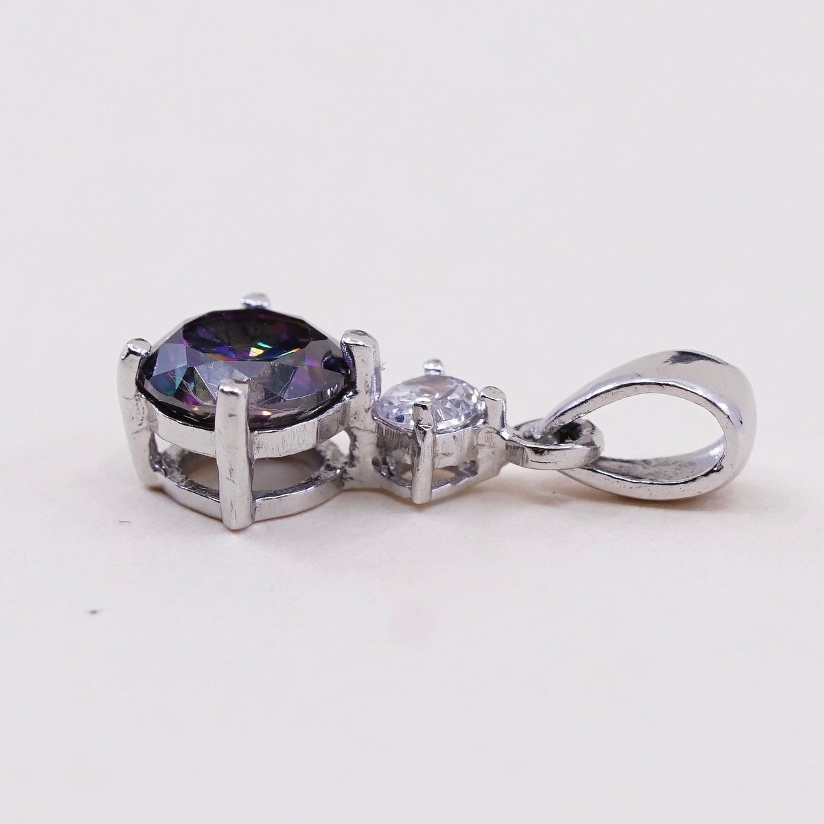 Vintage Sterling silver pendant, 925 silver with rainbow topaz and Cz
