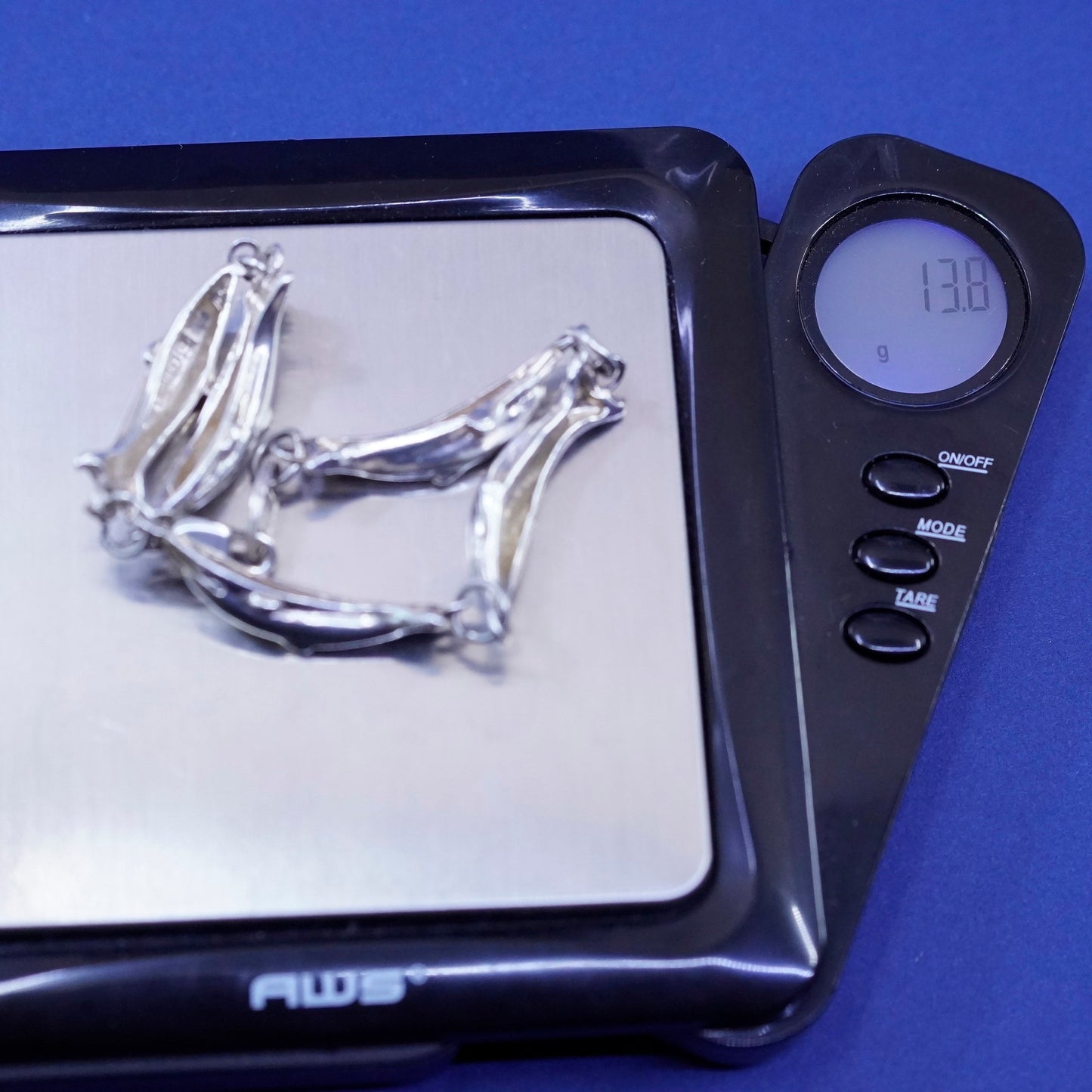 7.75”, vintage Sterling silver handmade bracelet, 925 dolphin chain