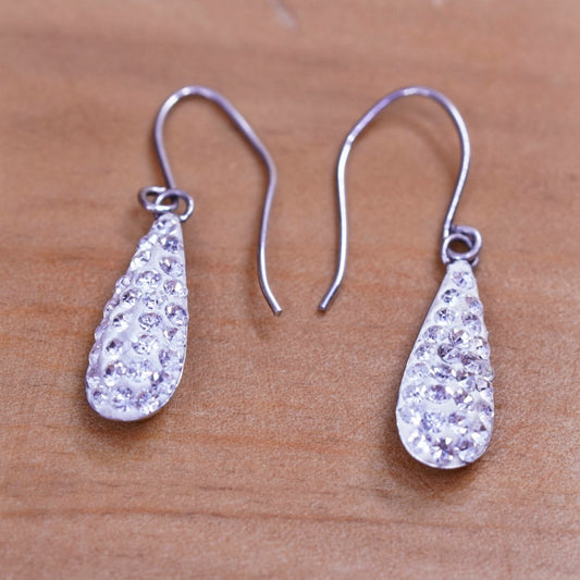 Vintage Sterling silver earrings, 925 teardrops with cluster Cz