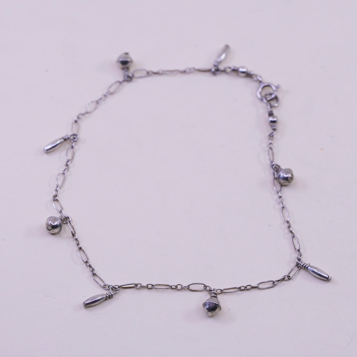 9.5”, Vintage sterling silver handmade anklet bracelet, 925 circle chain charms