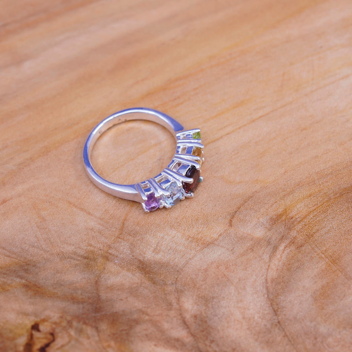 sz 8, Sterling 925 silver handmade ring ruby sapphire peridot amethyst citrine