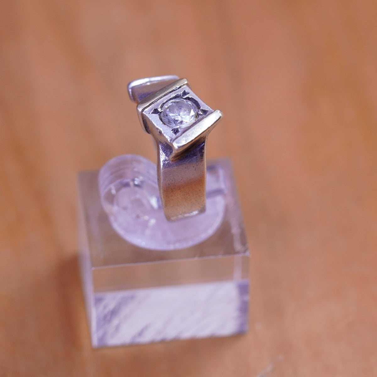 Size 5, Two Tone Sterling 925 silver shiny engagement ring, 14K gold trim cz