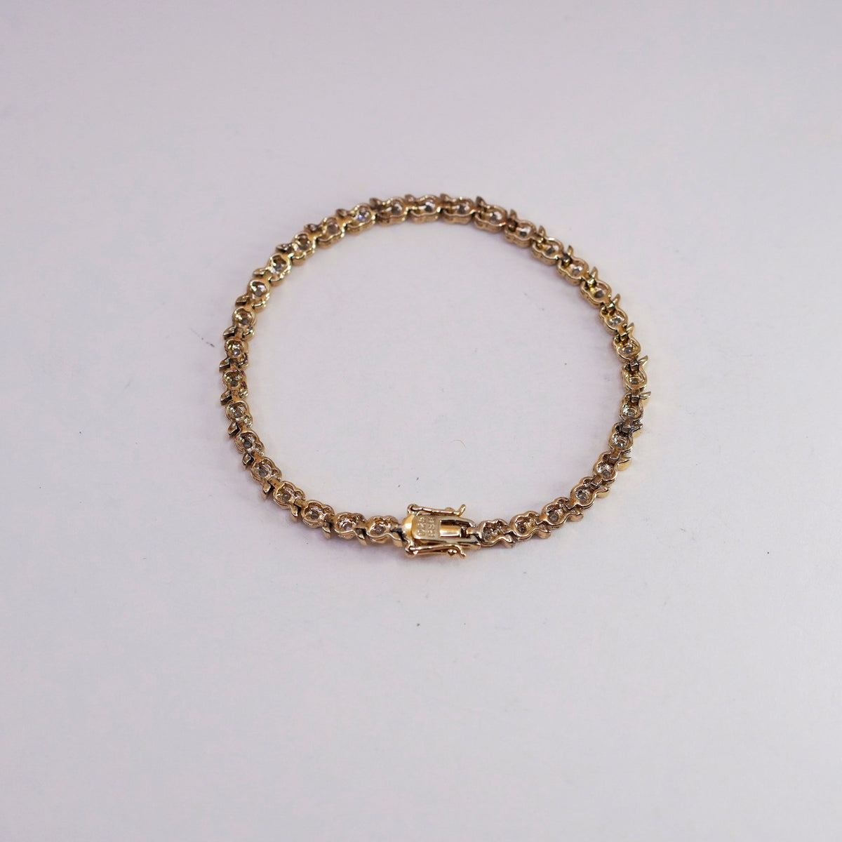7.25”, vermeil gold sterling silver tennis bracelet, 925 floral chain diamond