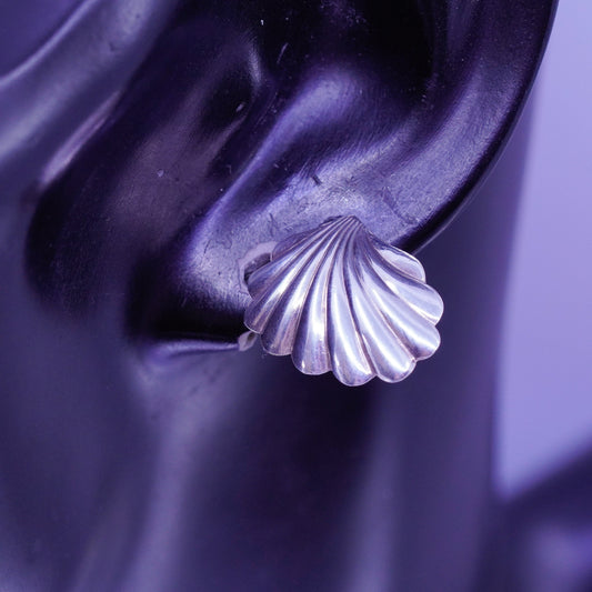 0.75”, Vintage Sterling 925 silver handmade earrings, shell clip on