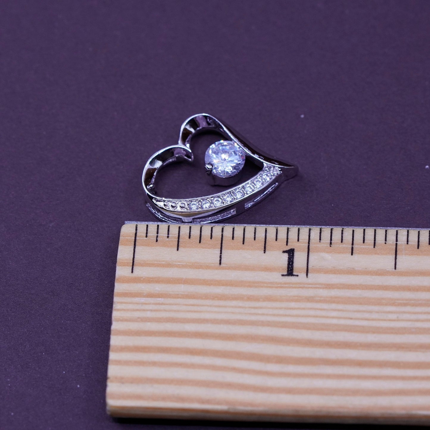 Vintage Sterling silver pendant, 925 heart pendant with crystal