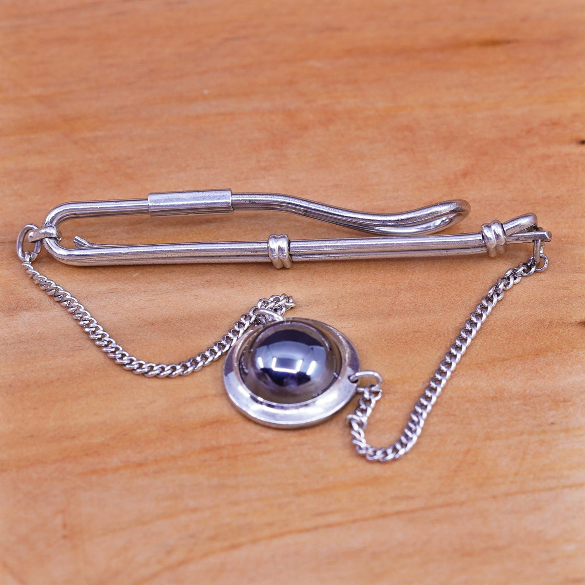 Vintage sterling silver handmade tie clip, 925 tieclip with hematite