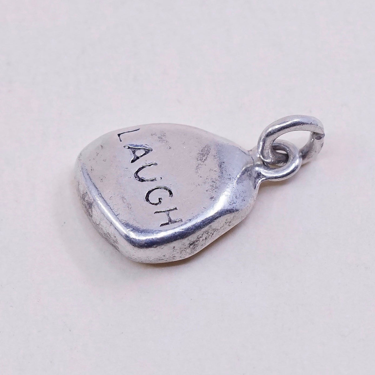 Vintage DV sterling silver Nugget charm, 925 pendant with “laugh” embossed