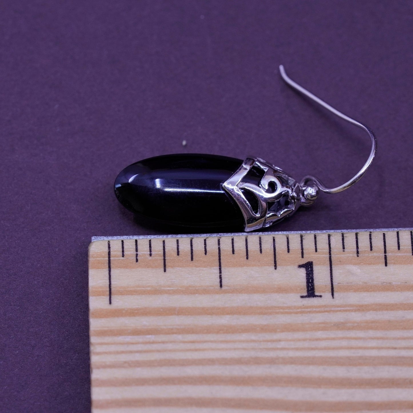 Vintage Sterling 925 silver handmade earrings with obsidian dangles