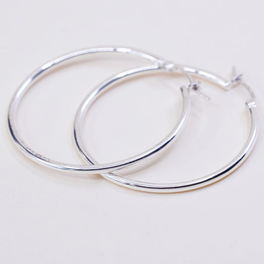 1.5” Vintage sterling silver loop earrings, fashion minimalist primitive hoops