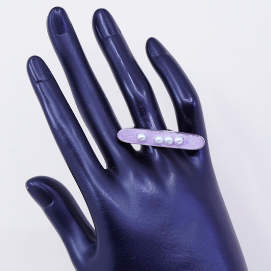 sz 8.5, SCAD Jeweler Stina Wen sterling 925 silver ring purple concrete N pearl