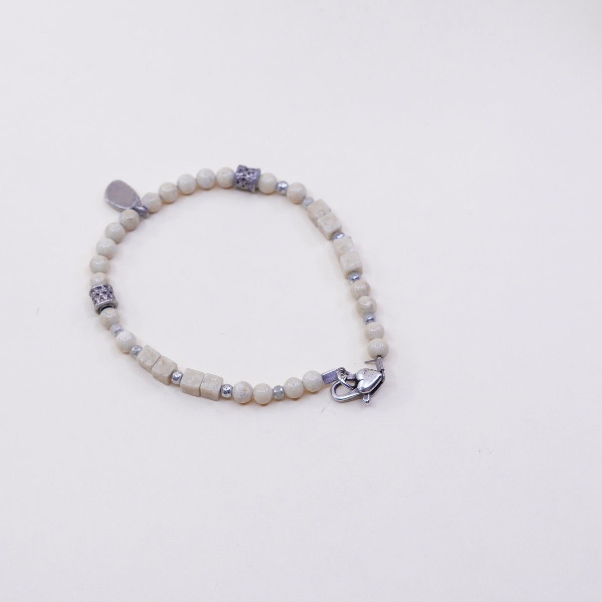 7”, handmade vintage Jasper beads bracelet, with Sterling silver closure