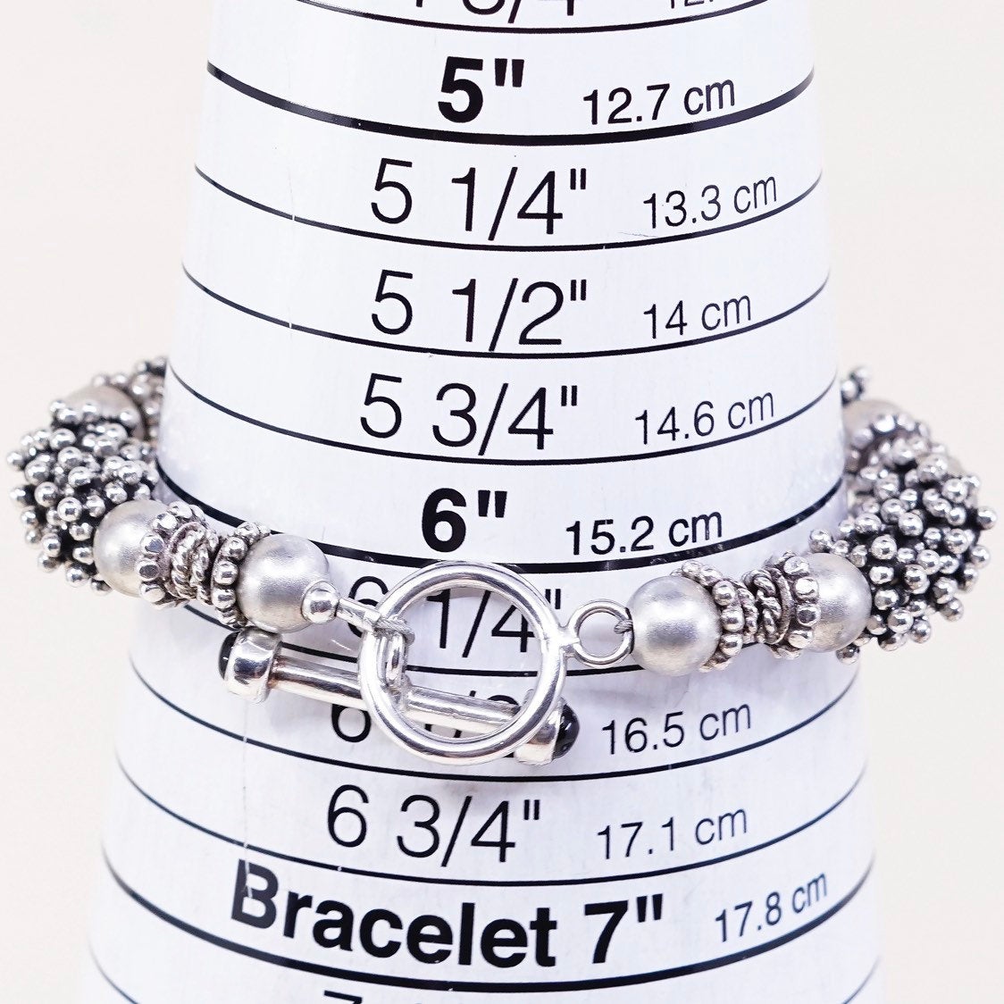 6.25", VTG handmade bracelet, pearl beads with 925 beads and toggle closure