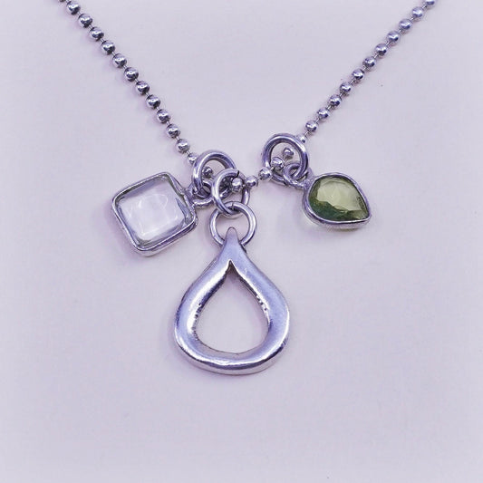 16+2”, 1mm, Vintage Sterling 925 silver bead chain necklace teardrop pendant
