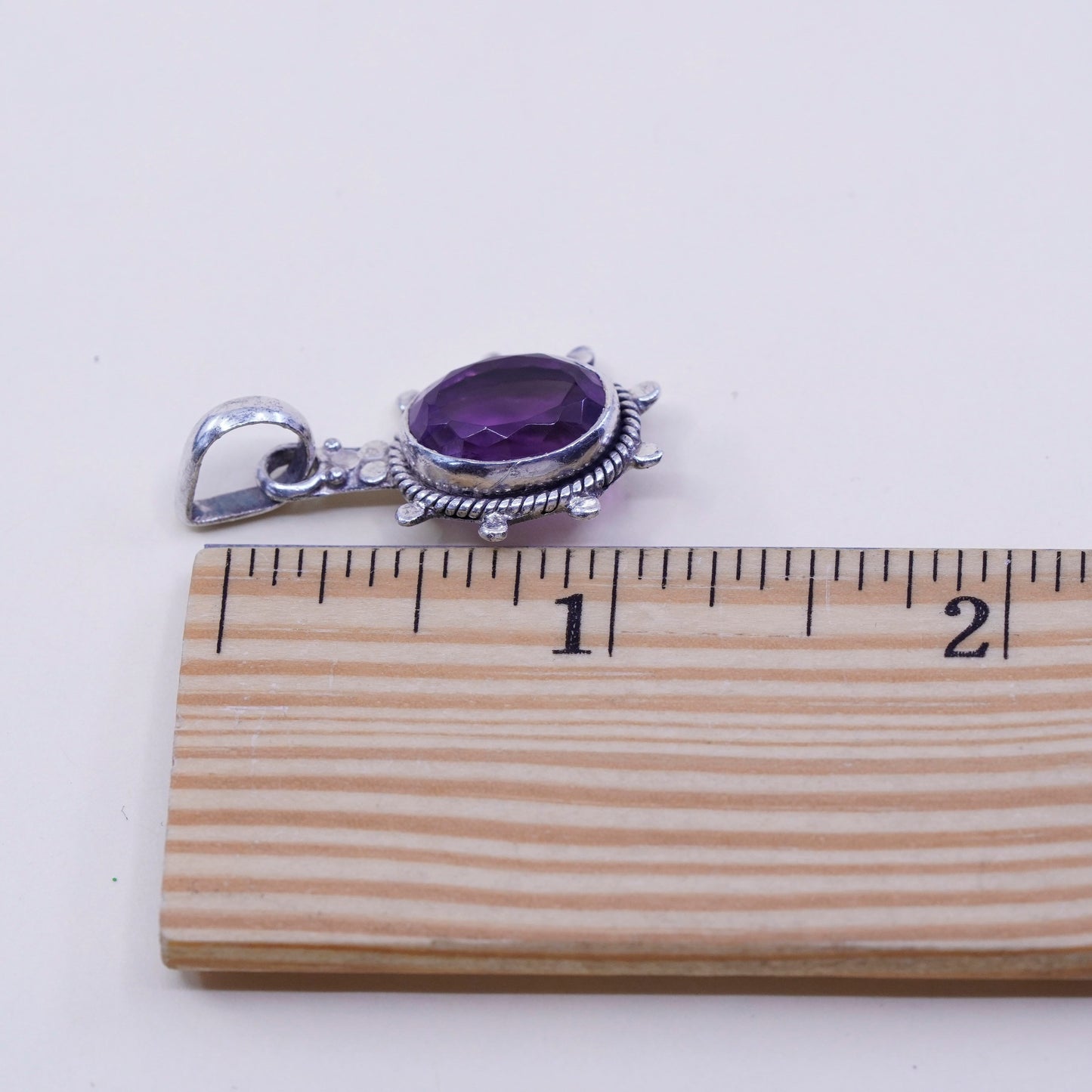 Vintage Sterling 925 silver handmade pendant with amethyst