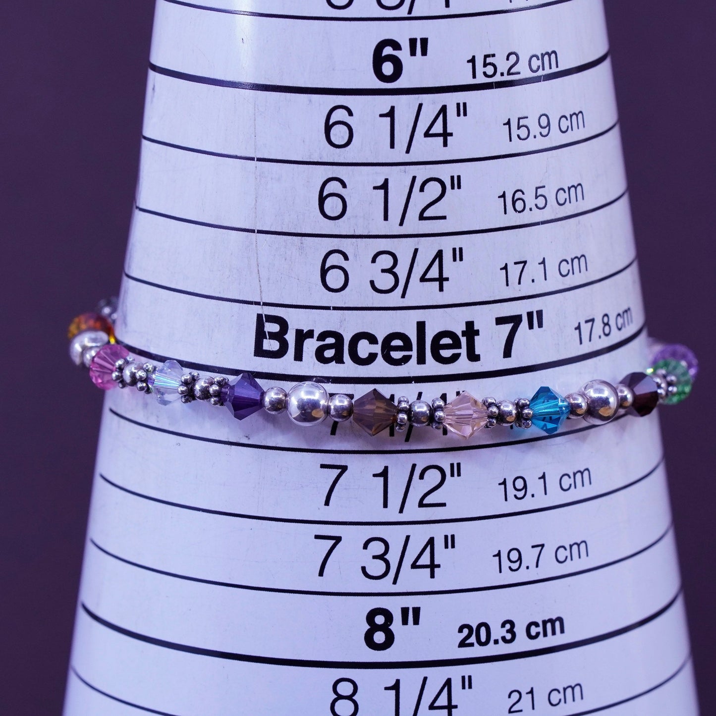 7.25”, handmade pearl beads bracelet crystal Sterling 925 silver ribbon charm