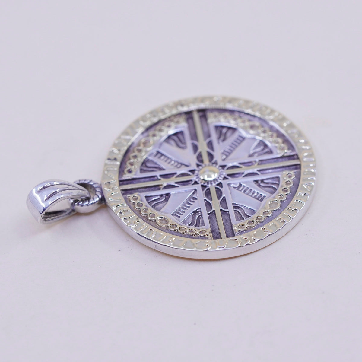 two tone 14K gold filled sterling silver handmade pendant, 925 compass charm