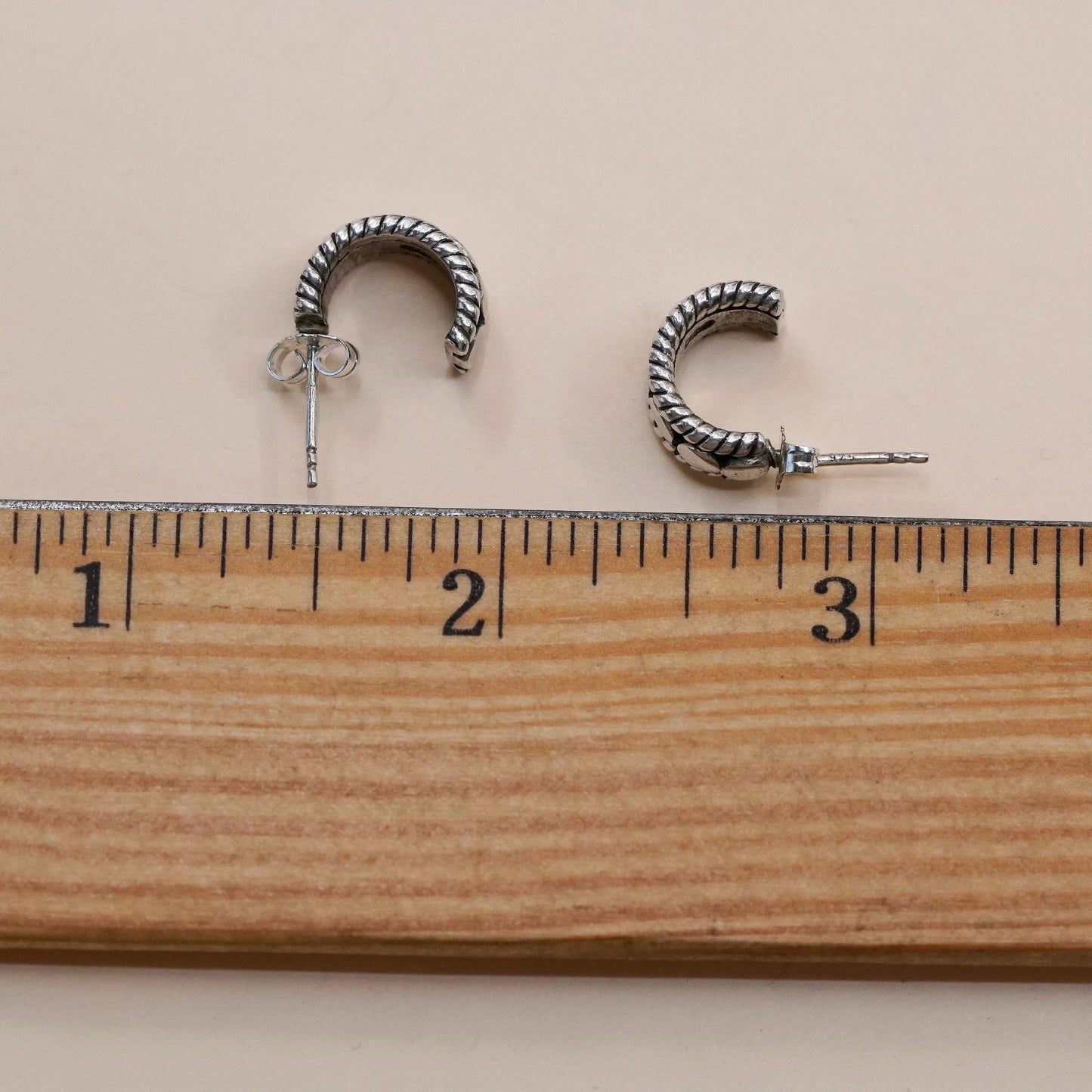 0.5”, Vintage Sterling silver handmade earrings, 925 Huggie hoops with beads