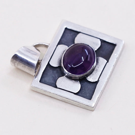 vintage sterling 925 silver handmade pendant with amethyst, shiny
