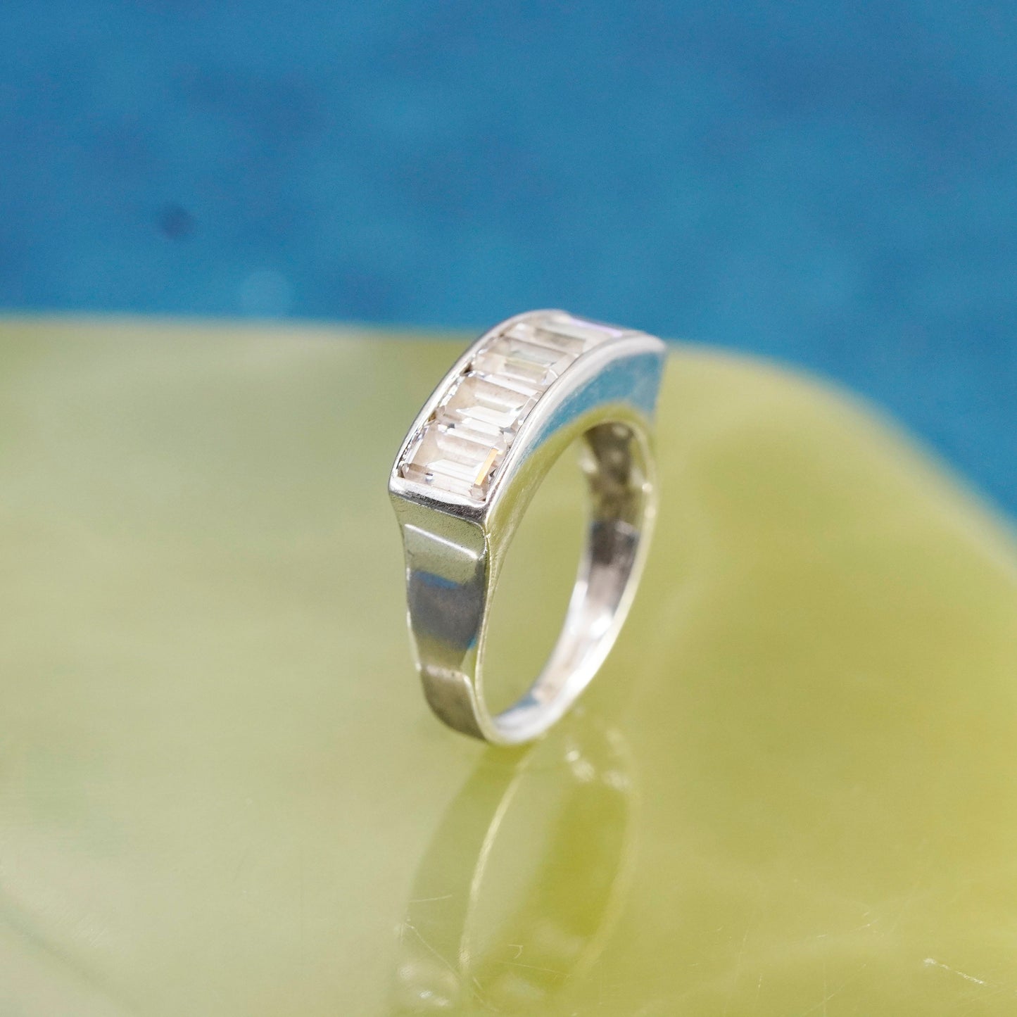 Size 8, vintage Sterling 925 silver handmade ring, 925 stackable band with Cz