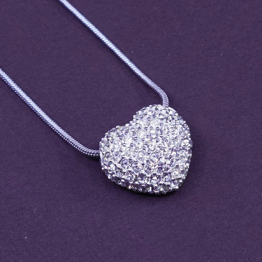16+2”, Sterling silver necklace, 925 snake chain cluster crystal heart pendant