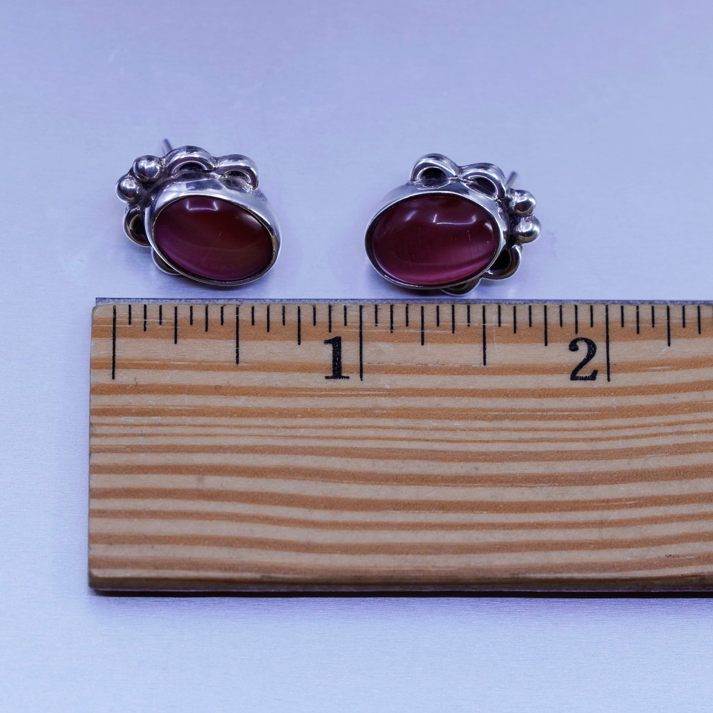 Vintage Mexico Sterling 925 silver earrings, studs with pink cat and beads