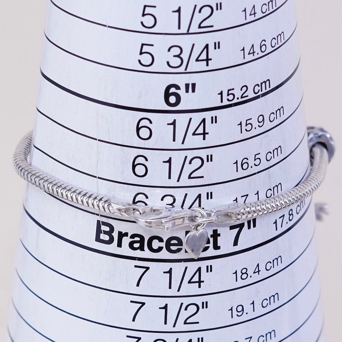 6.75" 3mm, VTG Sterling silver bracelet, 925 bold snake chain, w/ 7 charms