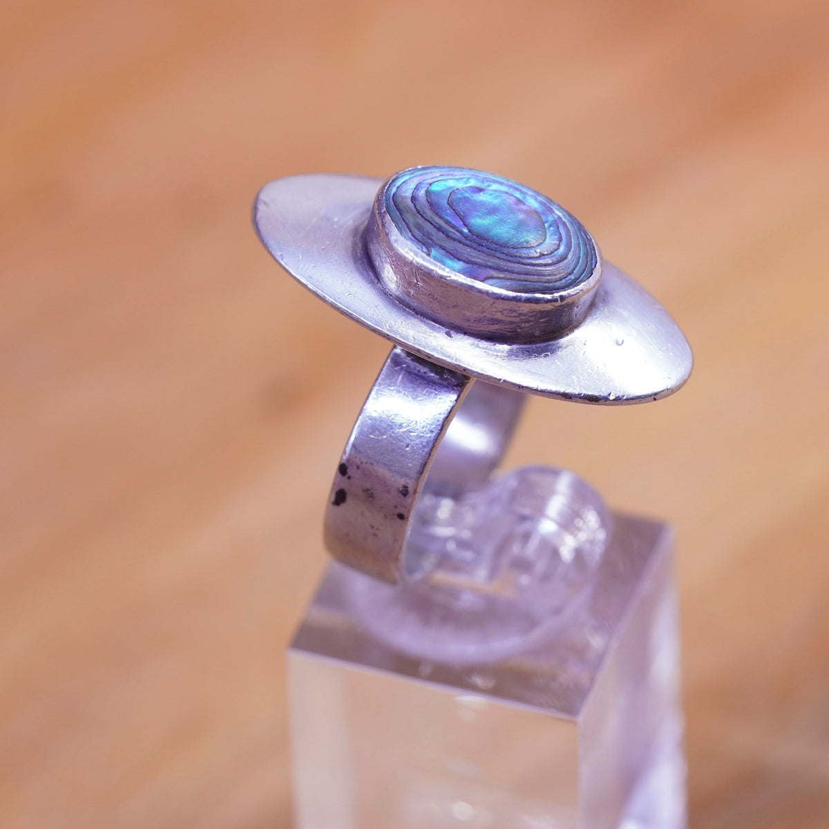 Size 8, vintage Sajen sterling silver handmade ring, 925 band with abalone