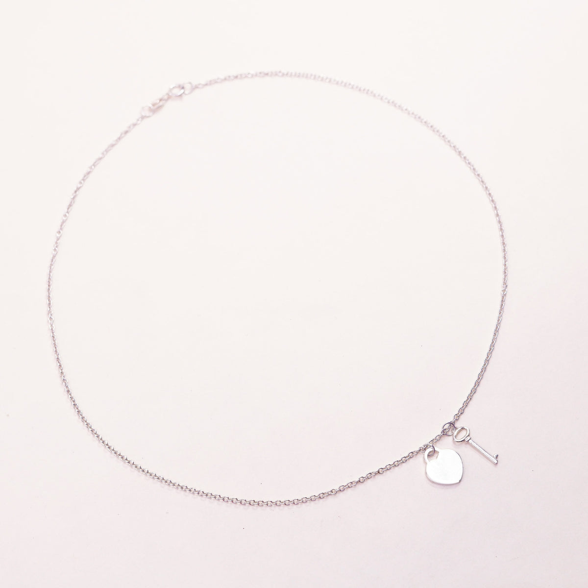 16”, vtg sterling silver handmade necklace, 925 circle chain heart key Pendant