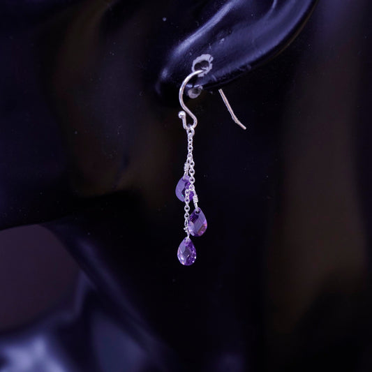Vintage Sterling 925 silver handmade earrings with teardrop amethyst