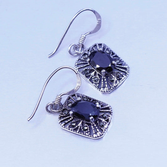 Vintage Sterling 925 silver earrings with obsidian and Marcasite
