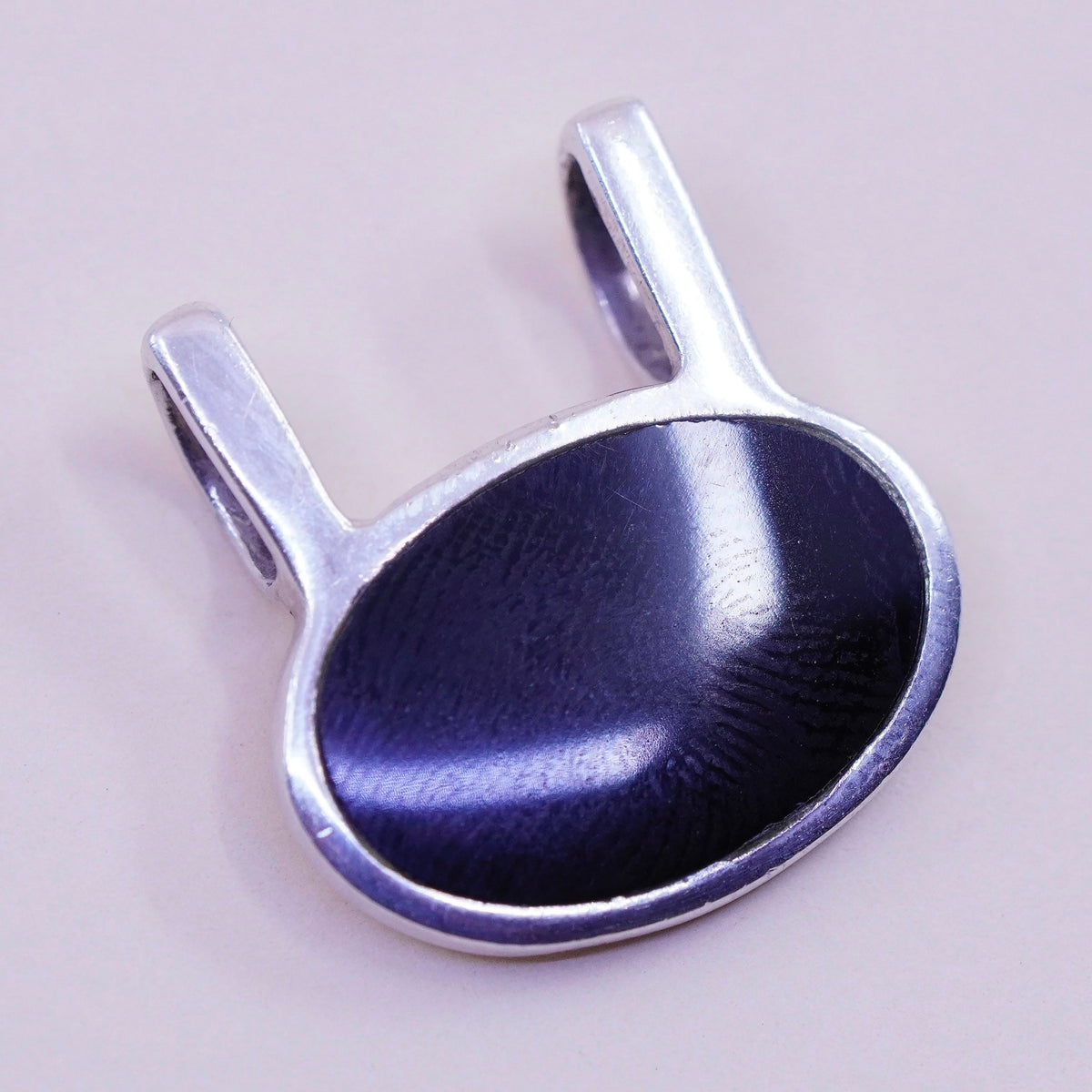 vintage handmade sterling 925 silver pendant with oval black onyx