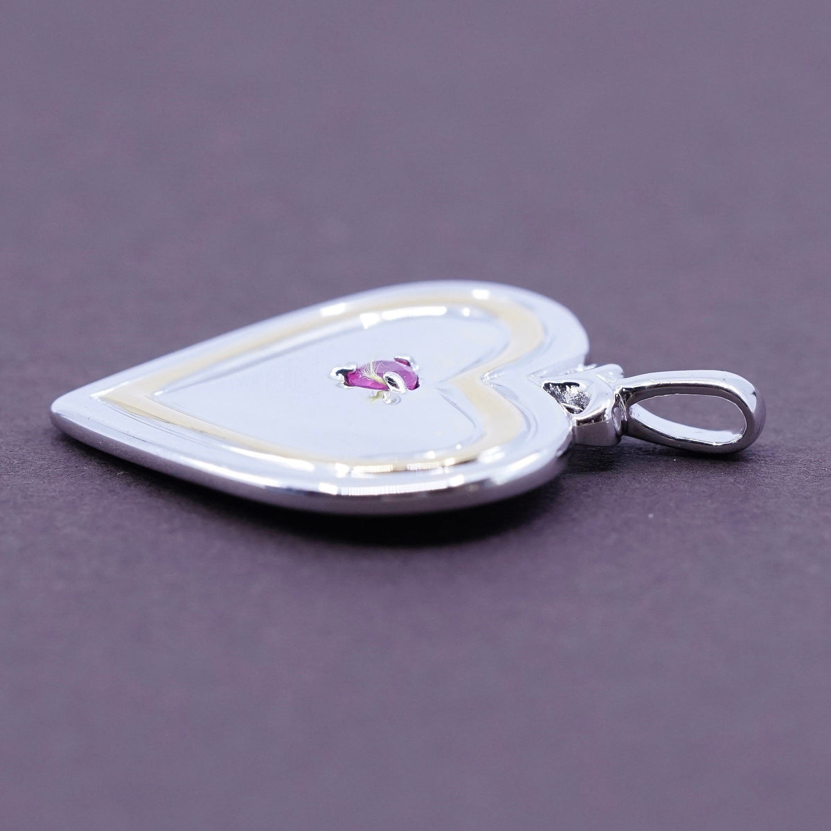BGE 18K Gold & 925 sterling Silver Heart Pendant w/ ruby granddaughter my joy