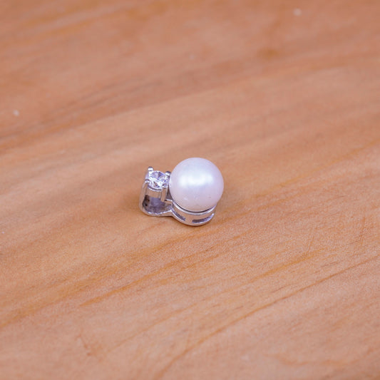 Vintage Sterling 925 silver handmade pendant with pearl and cz