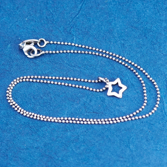 15”, Sterling silver handmade necklace, 925 beads chain with star charm pendant