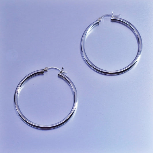 1.5”, vintage Italy Sterling silver handmade earrings, bold 925 hoops