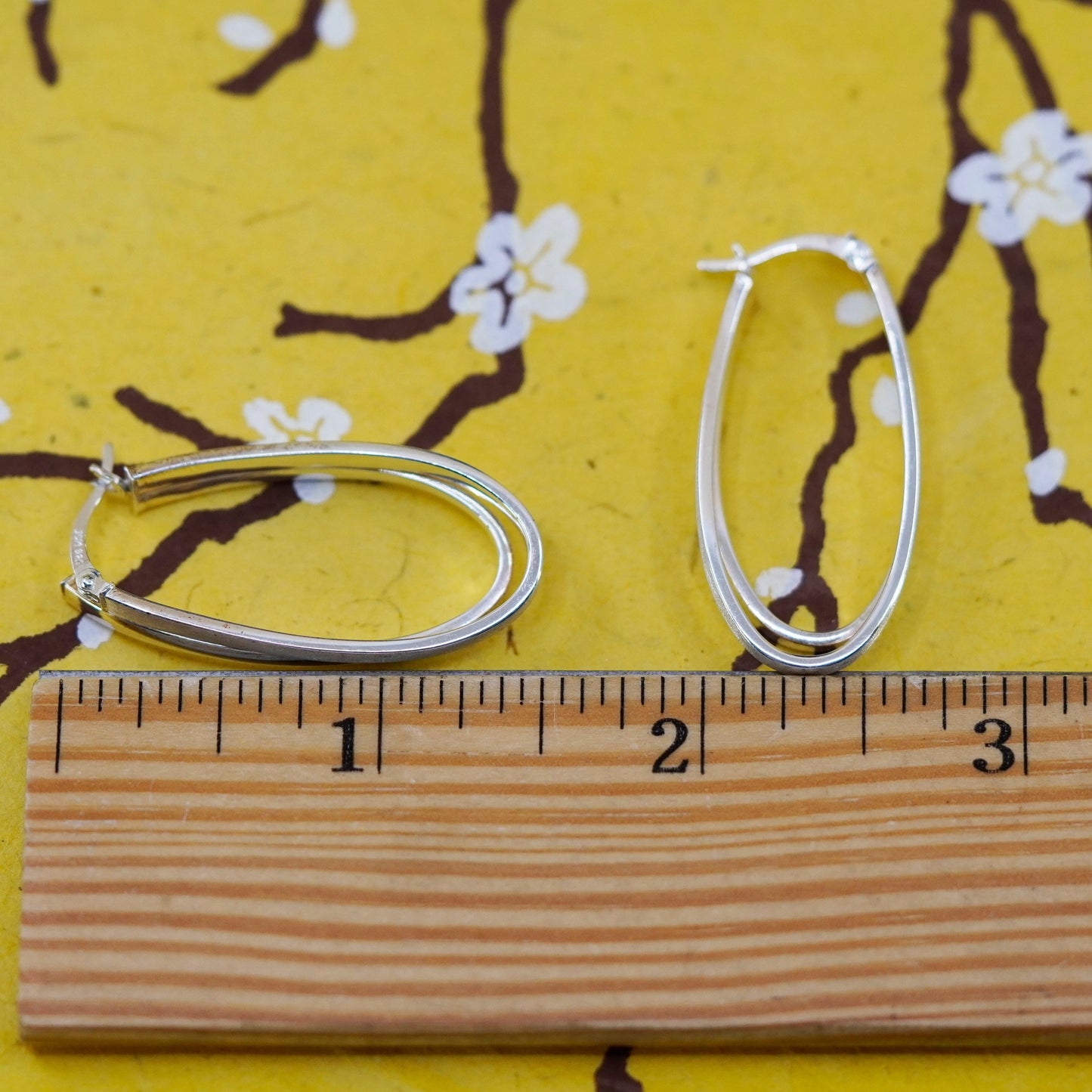 1.5”, Vintage Sterling silver handmade earrings, 925 entwined oval hoops
