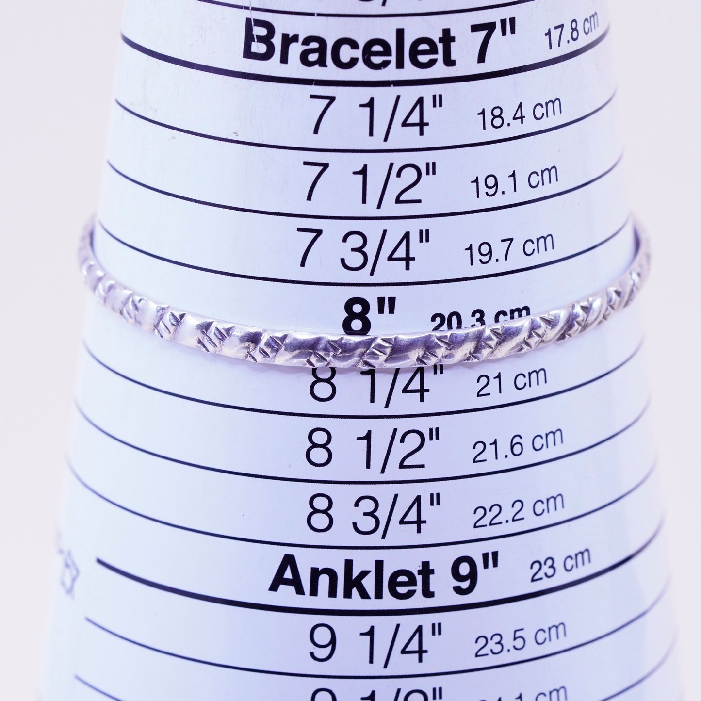 8”, vintage sterling 925 silver handmade textured bracelet, bangle