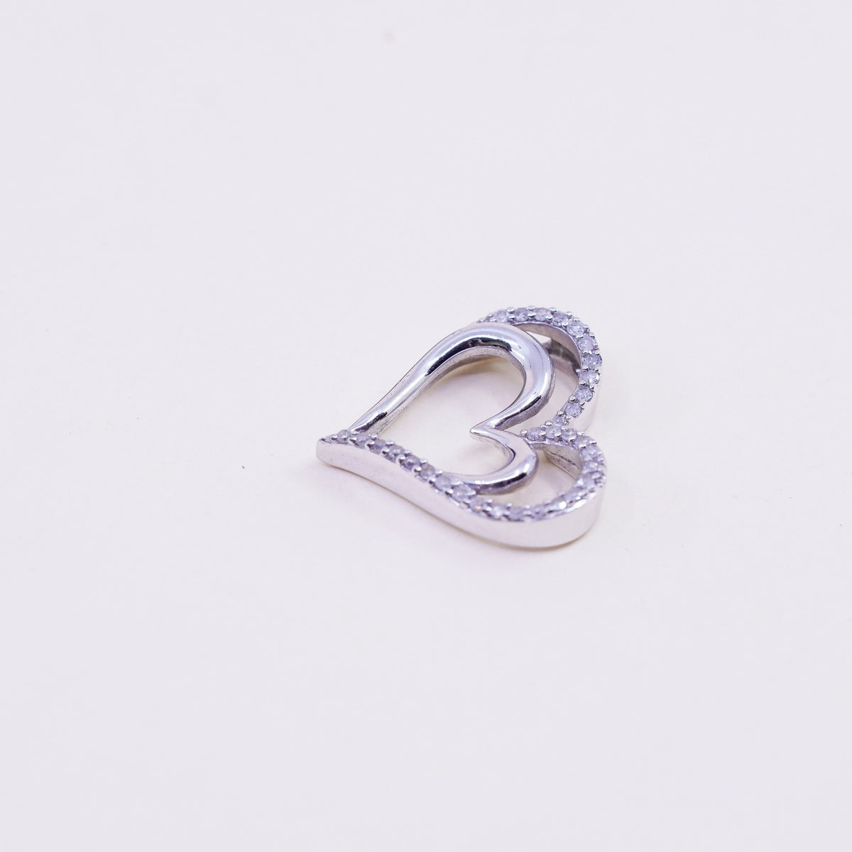 vintage Sun Sterling silver Pendant, 925 double heart with real diamond