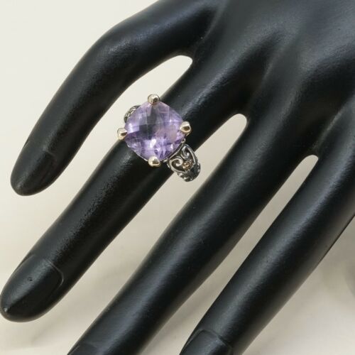 Sz 6.75, Sterling Silver handmade Ring, 925 Ring W/ amethyst n 14K Gold Accent