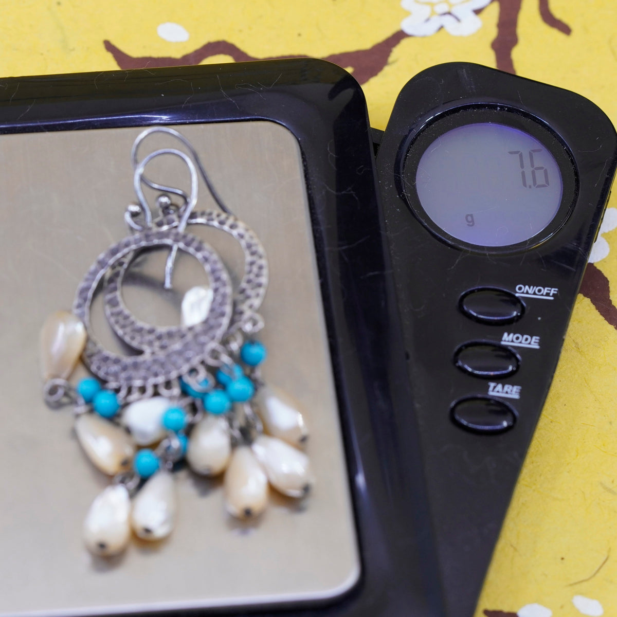 Southwestern Sterling 925 silver earrings teardrop mother of pearl turquoise