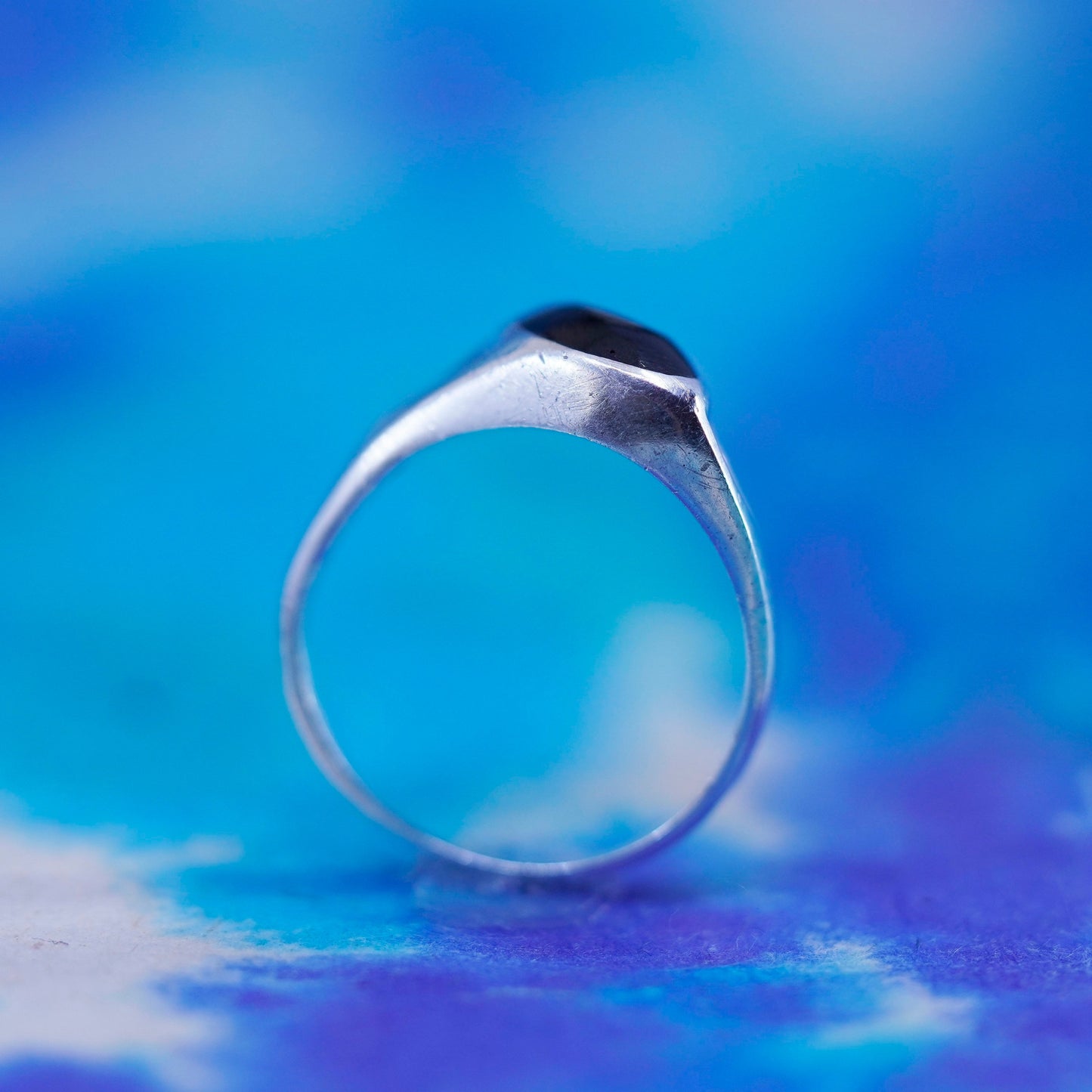 Size 5.5, vintage Sterling 925 silver handmade ring with black onyx