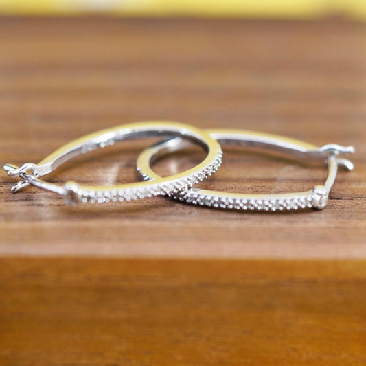 0.75”, vintage Sterling silver hoop earrings, 925 huggie with cluster diamonds