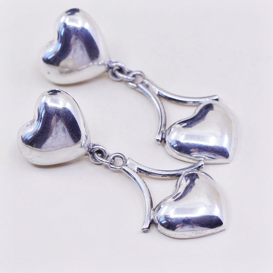 Vintage Sterling 925 silver handmade earrings with heart drops