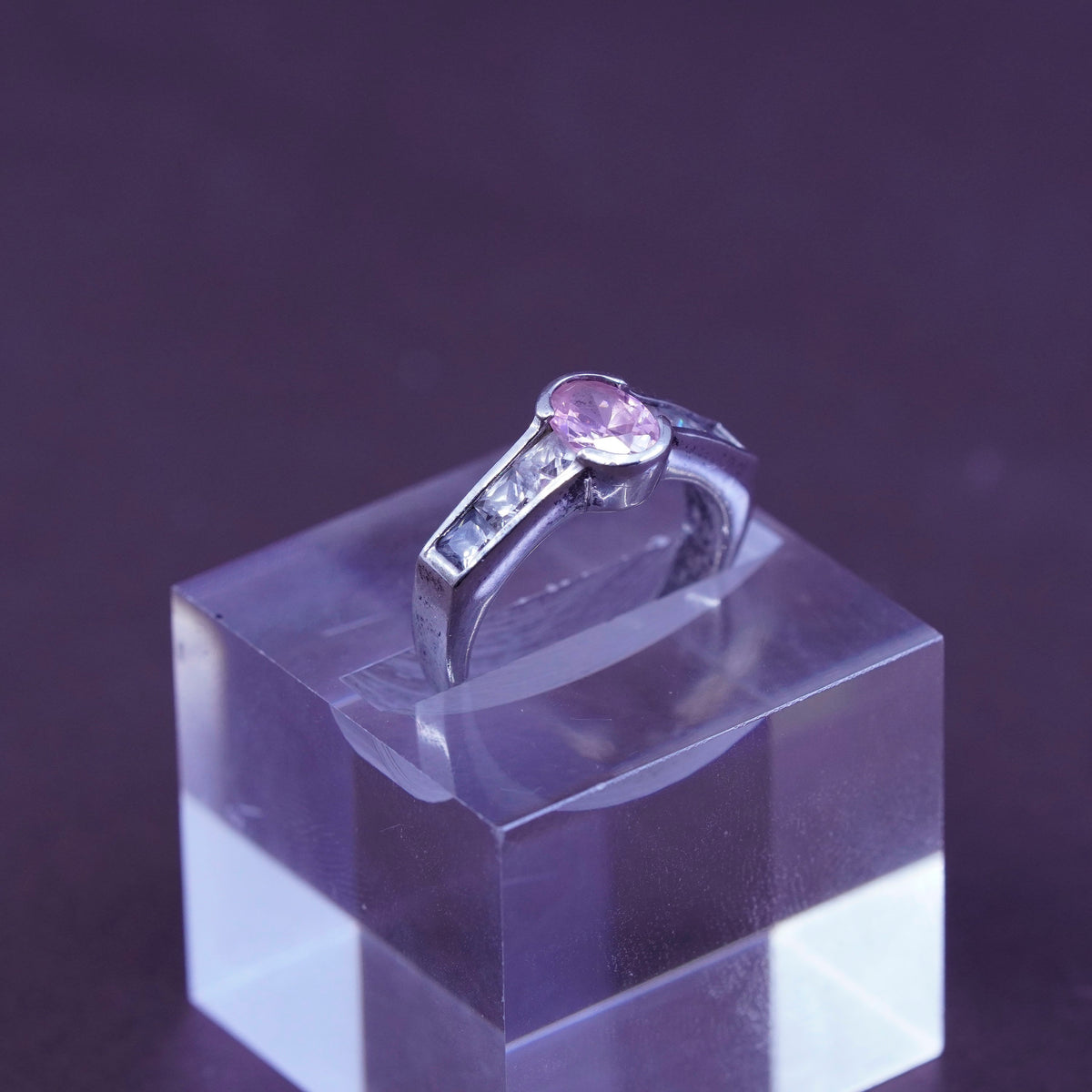 Size 6.5, Sterling silver handmade ring, 925 band with oval pink Cz stone
