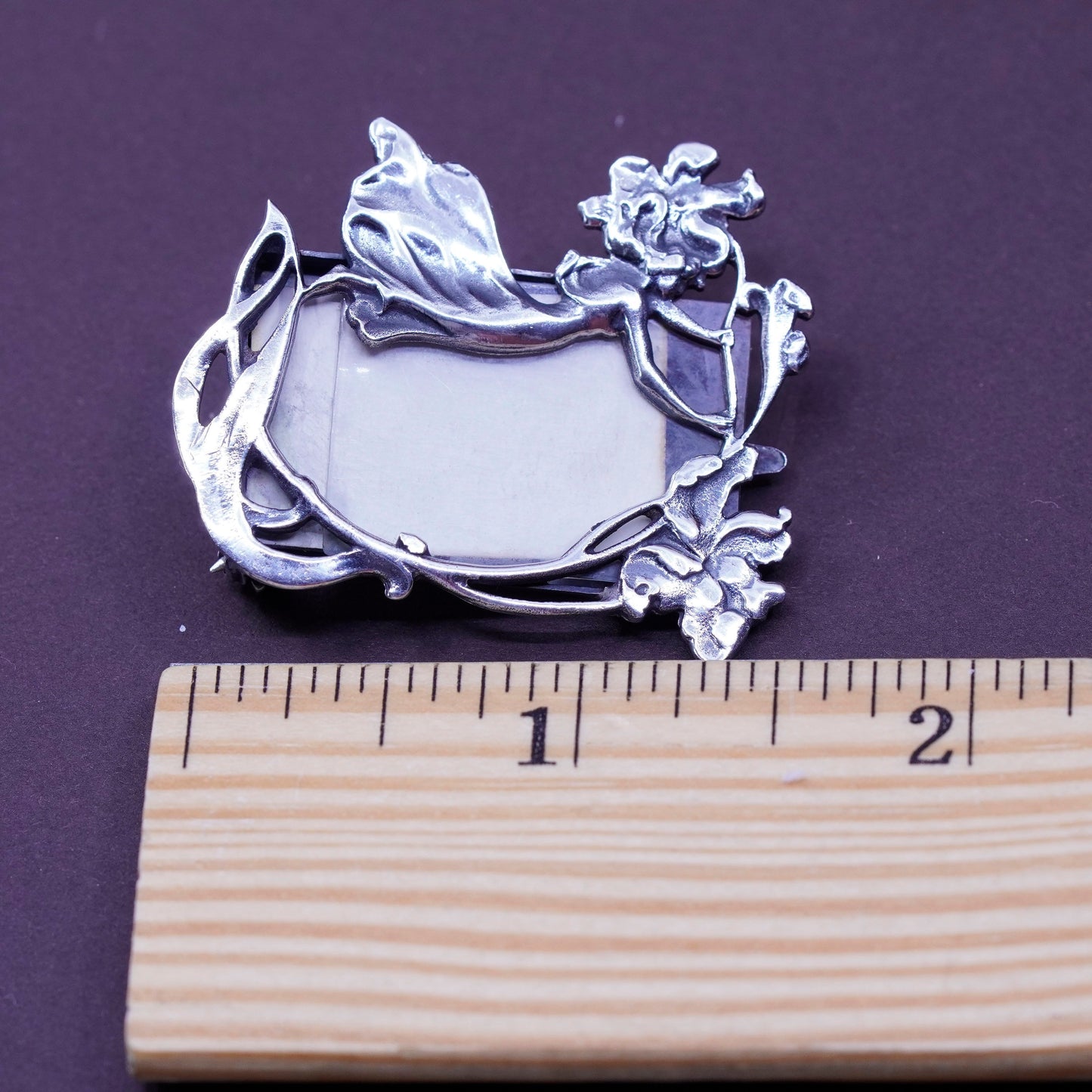 Vintage southwestern handmade sterling 925 flower with fairy photo brooch