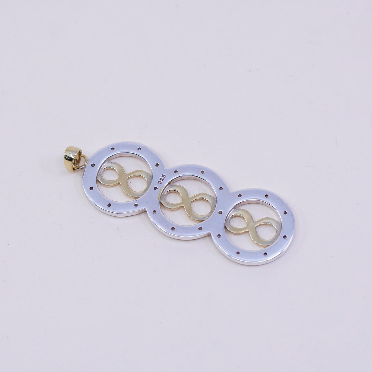 Vintage two tone sterling silver handmade pendant, 925 number 8 with diamond