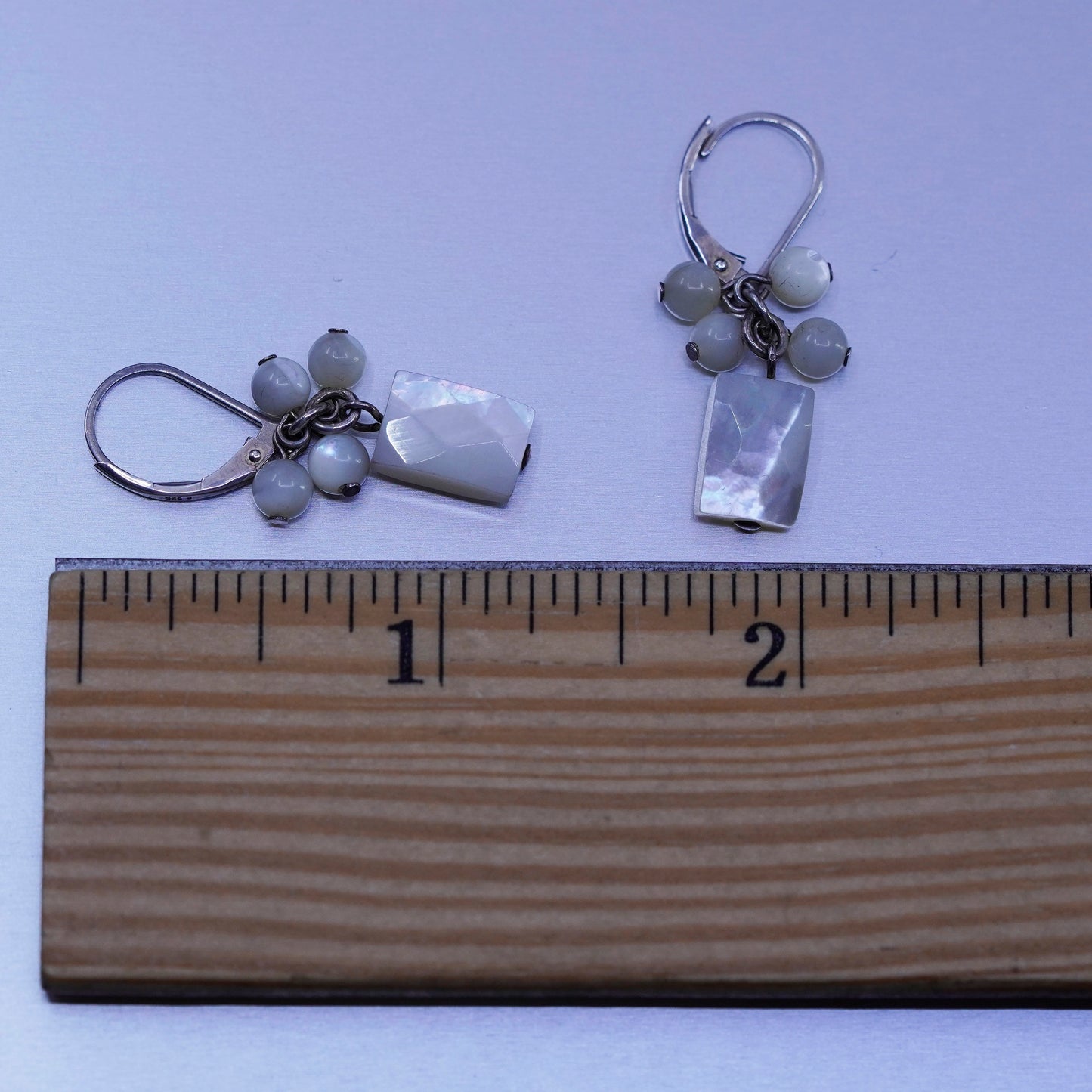 Vintage Sterling 925 silver handmade earrings with bead mother of pearl