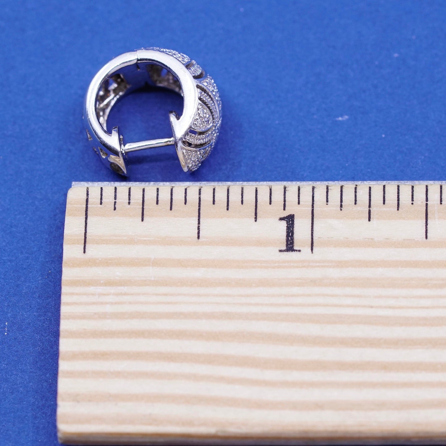 0.5”, Vintage Sterling silver earrings, 925 hoops, huggie with diamond